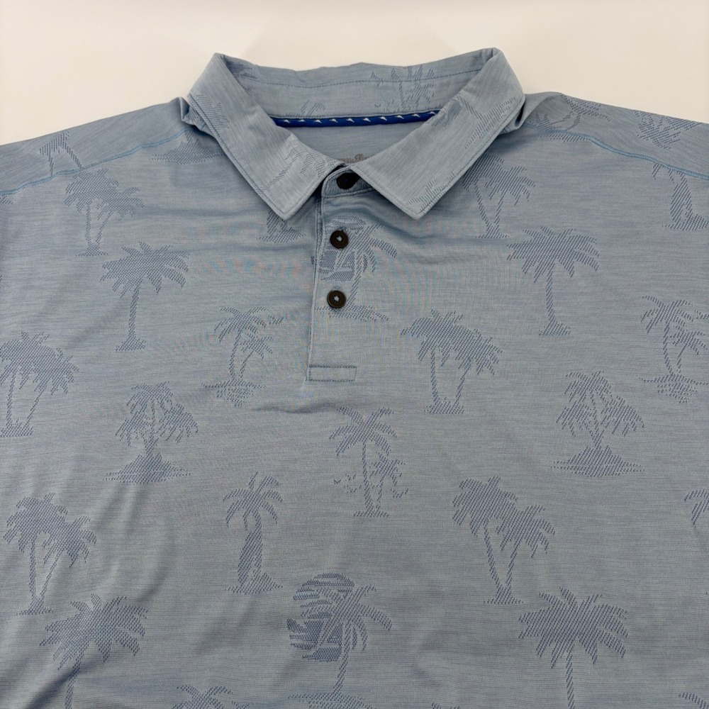 Tommy Bahama Mens Blue Palm Tree Print Polo Shirt Short Sleeve 3XLB